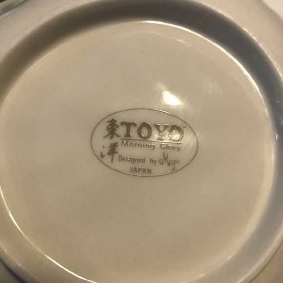 TOYO Porcelain Serving Dish Morning Glory leaf shaped pink purple flowers Japan - Picture 5 of 5